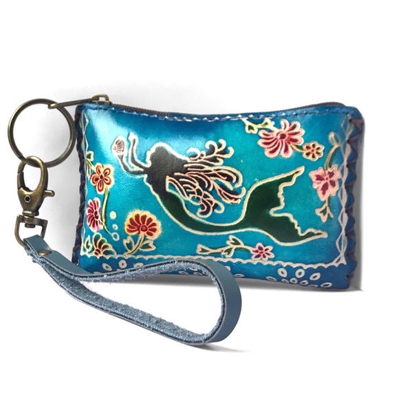 Blossom Boutique Handbags - 1 LEFT! Handmade Handcrafted Genuine Leather Mermaid Coin Wristlet Bag